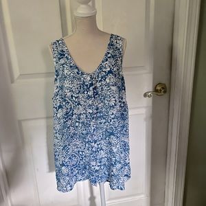 Faded Glory size 12-14, sleeveless blue and white blouse.